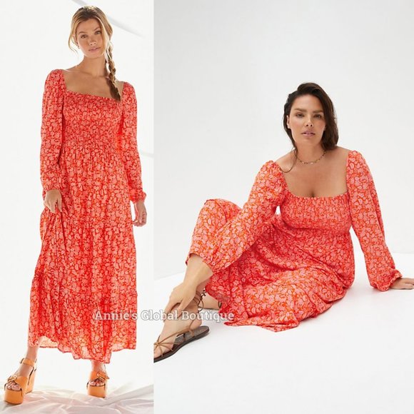 RARE NWT ANTHROPOLOGIE Dolan Smocked Midi Dress. Puffed Sleeves. Size XL - Picture 4 of 16